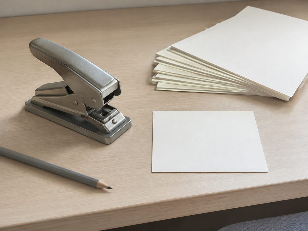 A notebook page listing one customer task in a single sentence, with tally marks beside it counting how often it happens each week
