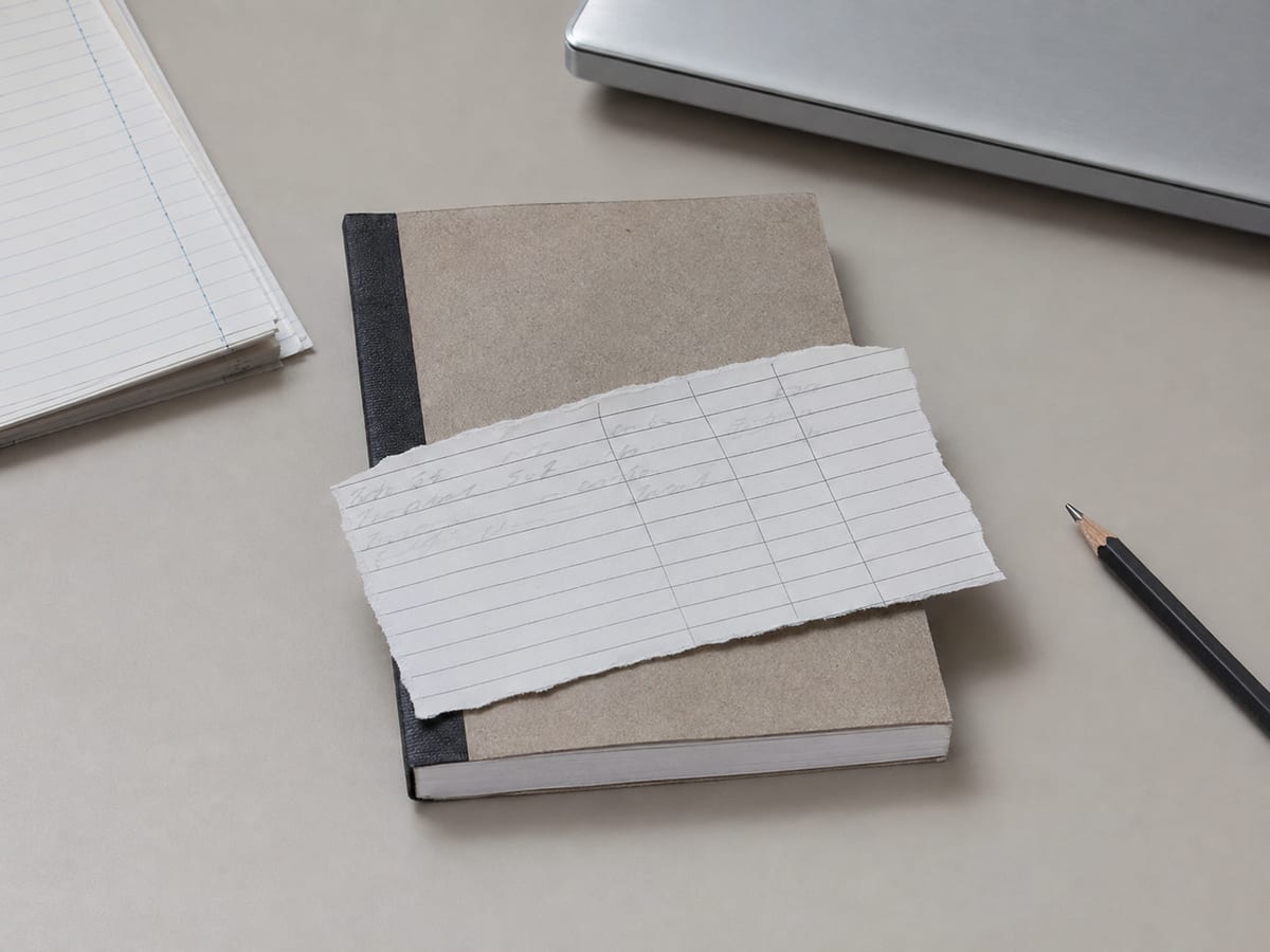 A ruled notebook page on a desk listing where recent enquiries came from, several lines tallied in pen