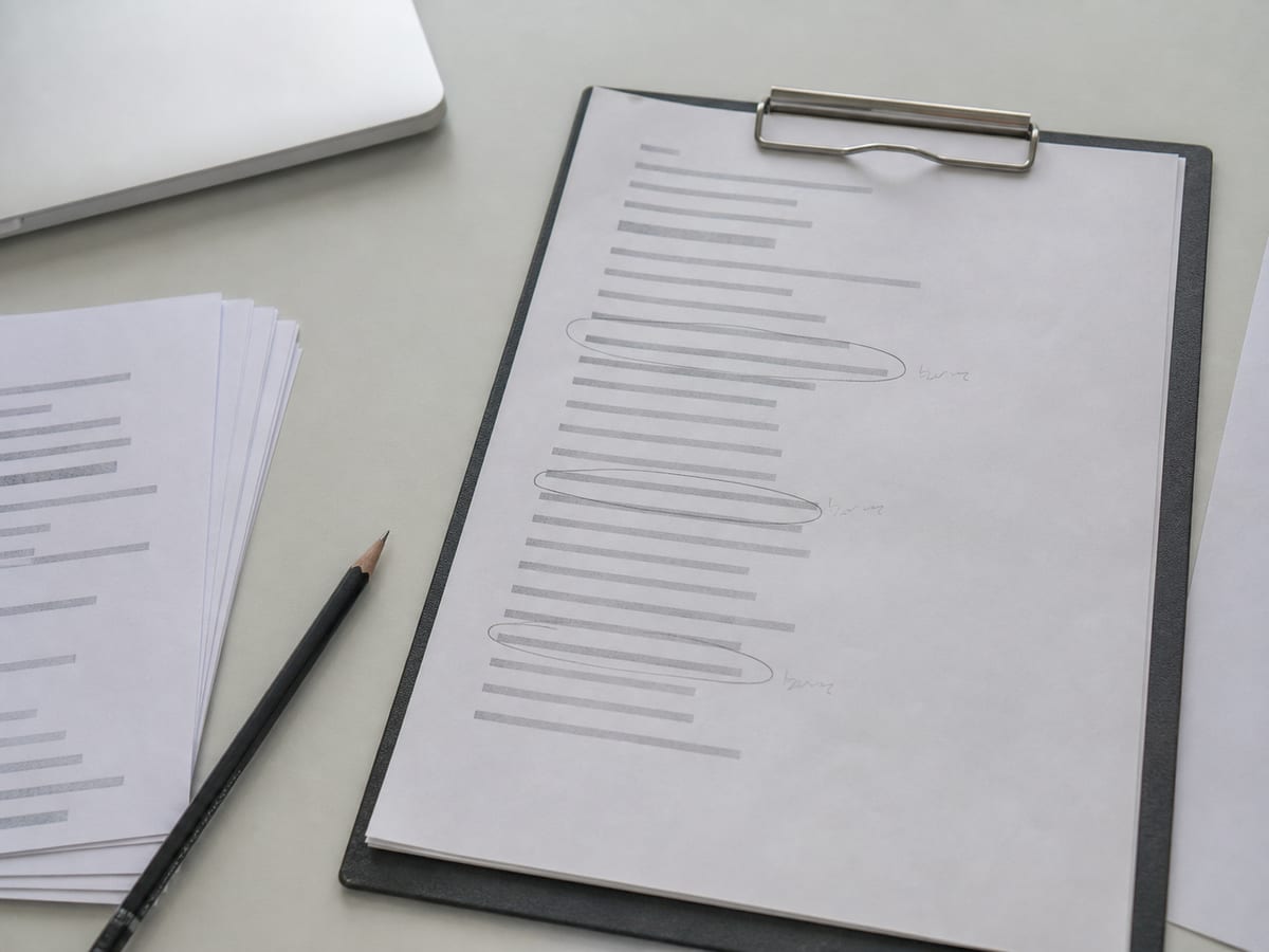 A printed redirect list on a clipboard, three rows ringed in pencil with a short handwritten note beside them