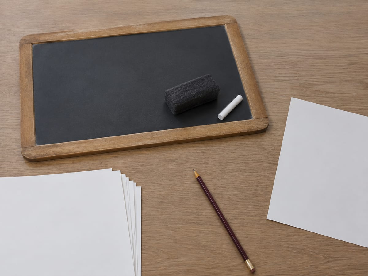 A stack of anonymised quotes on a desk sorted into three piles labelled fixed, recurring and custom, with a notepad beside them listing the variables that changed each price
