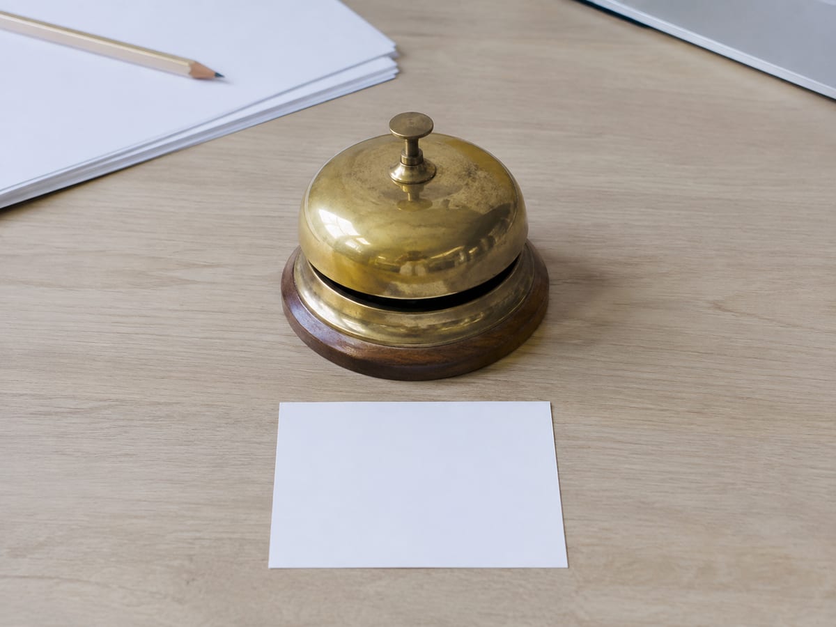 A phone on a workbench showing an unread message notification, beside a printed single page listing approved answers and a shorter list headed do not answer