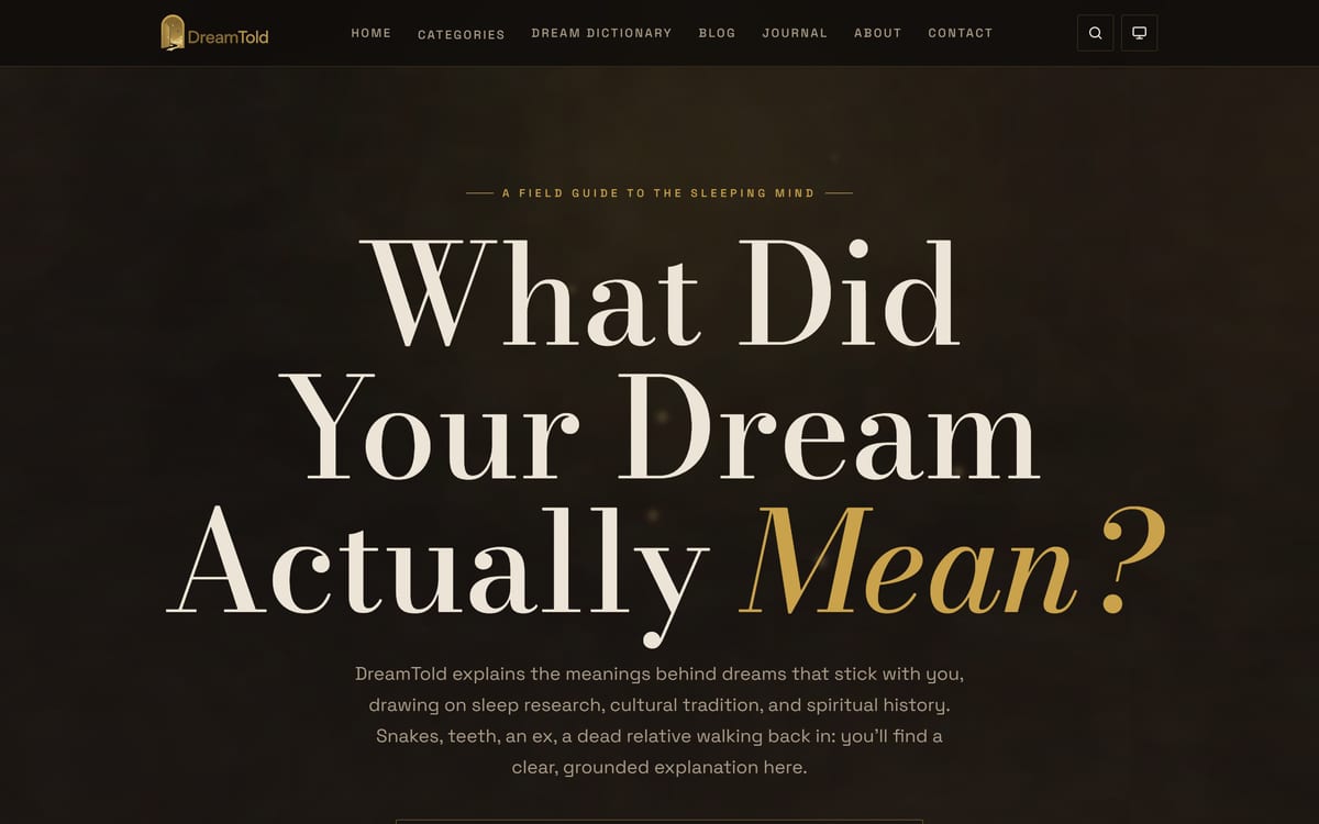 The DreamTold home page as it looks today