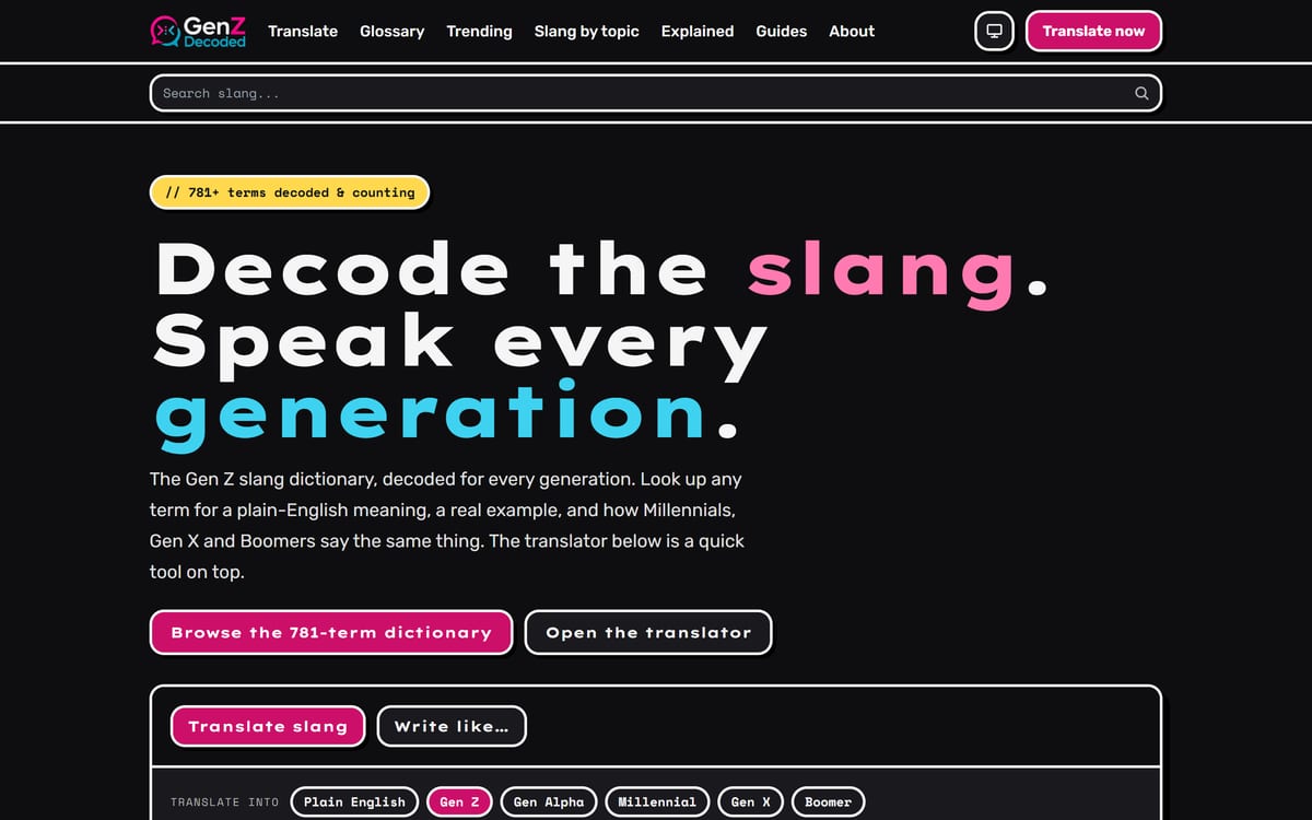 The GenZ Decoded home page as it looks today