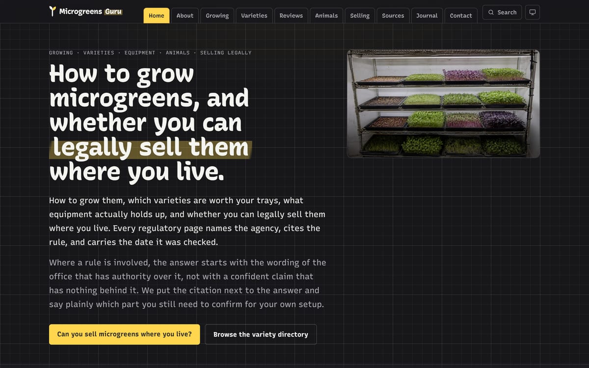 The Microgreens Guru home page as it looks today