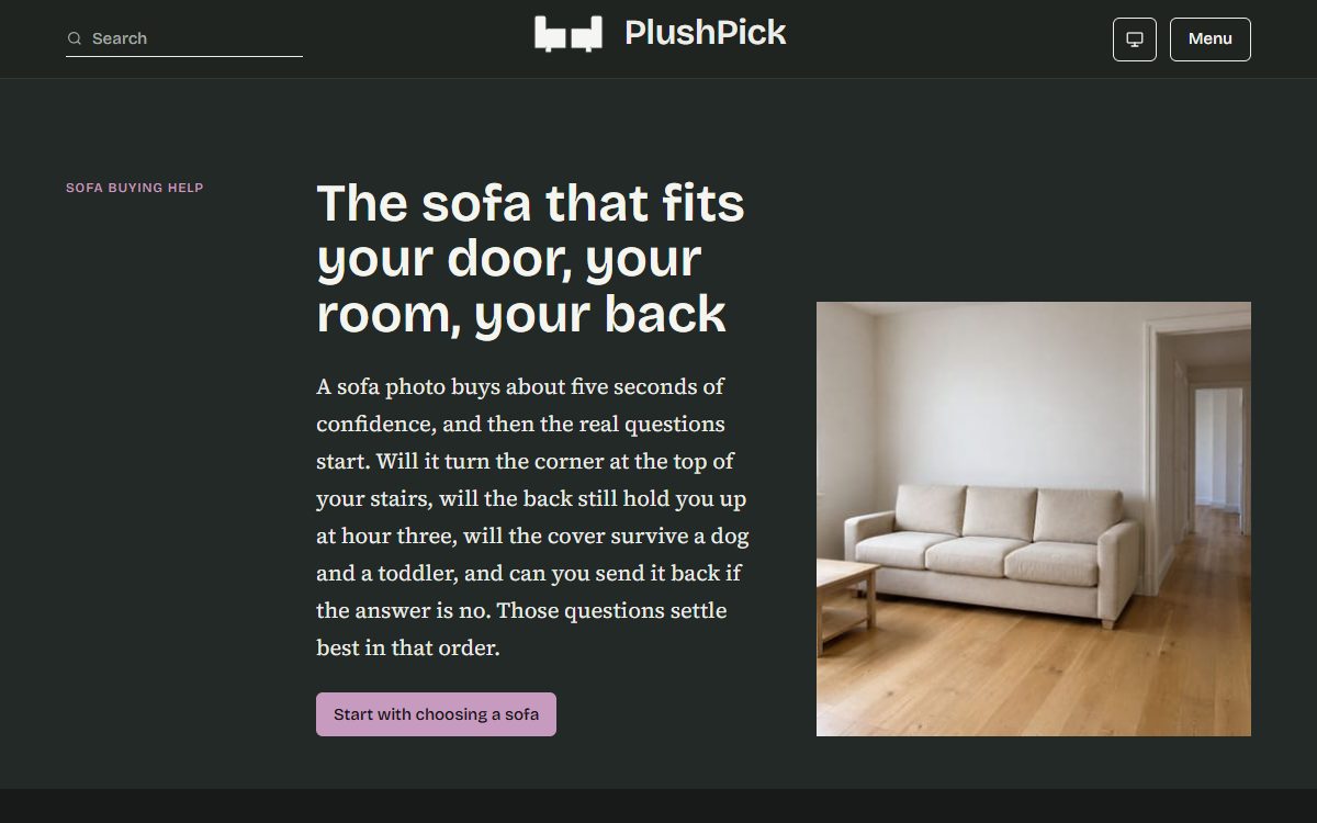 The PlushPick home page as it looks today