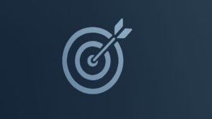 Minimalist digital marketing icon featuring a white target with an arrow on a dark blue gradient background, perfect for SaaS and agency dashboards.